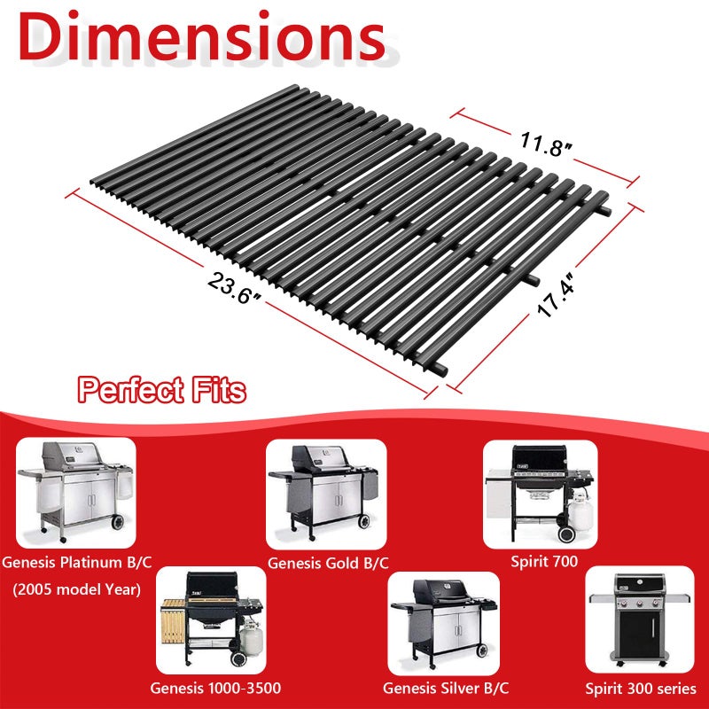 DELSbbq 17.4" x 11.8" Grill Cooking Grates for Weber Spirit 300, Spirit 700, Genesis Silver B/C, Genesis Gold B/C, Genesis Platinum B/C, Genesis 1000-3500,Grill Grates Replacement for 7525 7526 7638 - Image 2